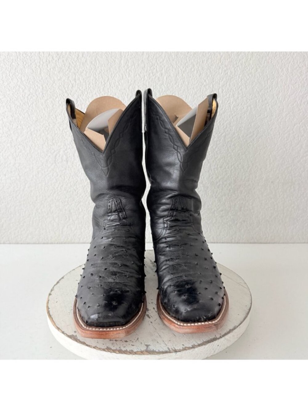 Rod Patrick Cowboy Boots Black Full Quill Ostrich Western Blunt Toe Womens 11 - Picture 6 of 12
